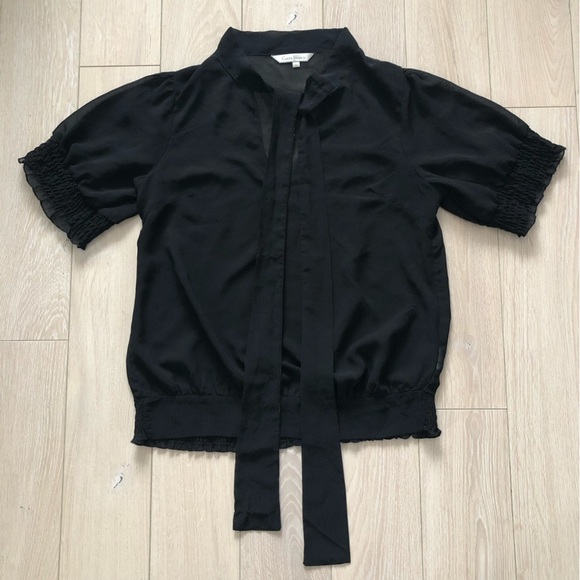 Costa Blanca Tie Neck Sheer Chiffon Blouse in Black - Picture 1 of 10